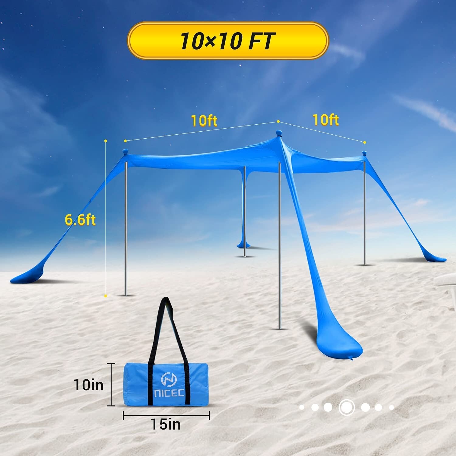 Beach Tent Canopy Sun Shelter Pop Up Sunshade Portable 6.6Ft 10Ft UPF 50 with Carry Bag Sand Shovel Aluminum Poles Umbrella